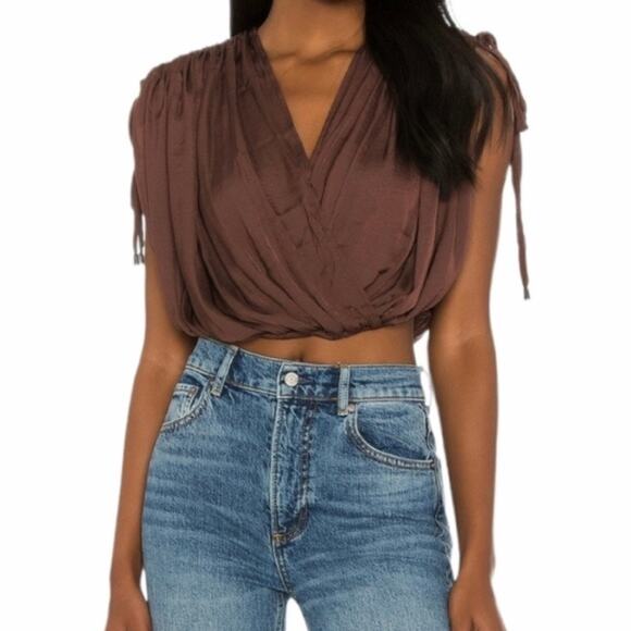 Free People Rachel Draped Tie Silky Top in Scorpio - Picture 1 of 4